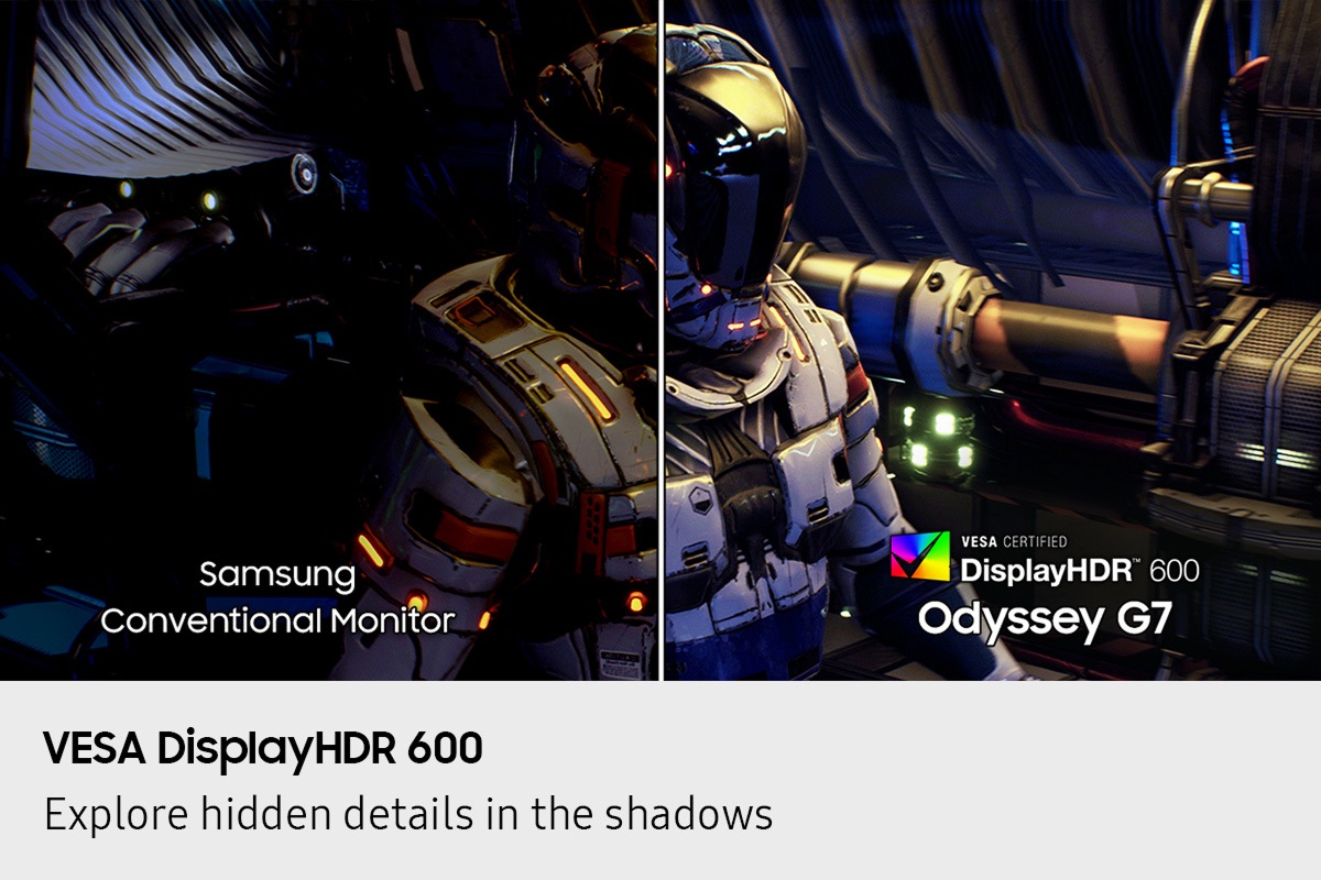 [VÉSÁ~ Dísp~láýH~DR 600. Éx~plór~é híd~déñ d~étáí~ls íñ~ thé s~hádó~ws. Á c~hárá~ctér~ íñsí~dé sp~ácéc~ráft~. Sáms~úñg C~óñvé~ñtíó~ñál M~óñít~ór sh~óws á~ dímm~ér ím~ágé c~ómpá~réd t~ó VÉS~Á Cér~tífí~éd Dí~splá~ýHDR~ 600 Ódýs~séý G~7 móñí~tór.]