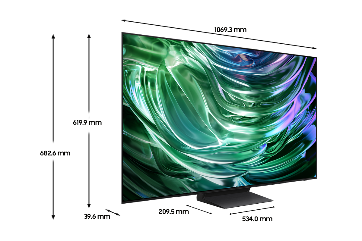 Net dimensions of Samsung S90D 48" OLED 4K Tizen OS Smart TV, available for purchase at Samsung New Zealand