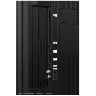 Samsung 2025 QLED QEF1 has USB, HDMI, LAN, antenna ports and etc. on the side.