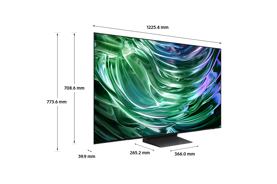 Net dimensions of Samsung S90D 55" OLED 4K Tizen OS Smart TV, available for purchase at Samsung New Zealand