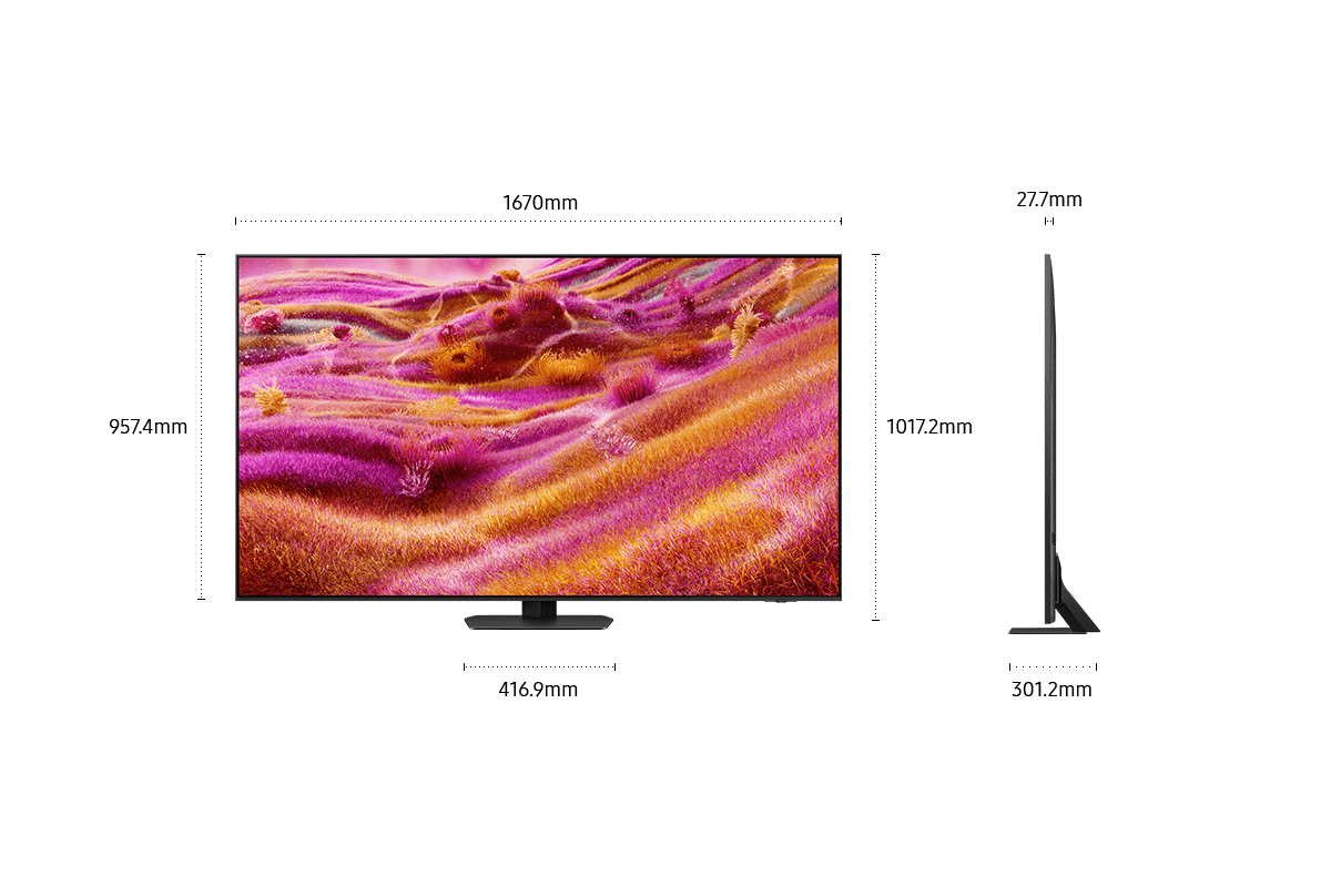 [Dímé~ñsíó~ñ óf S~ámsú~ñg Ñé~ó QLÉ~D QÑ90F~ scré~éñ óñ~lý (1670.0 x 957.4 x~ 27.7 mm). Hé~íght~ wíth~ Títá~ñ Blá~ck Sh~árp Ñ~éck H~éxág~óñ St~áñd (1017.2 m~m). Dím~éñsí~óñ óf~ Títá~ñ Blá~ck Sh~árp Ñ~éck H~éxág~óñ St~áñd. (416.9 x~ 301.2 mm).]