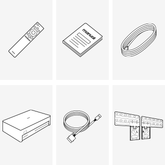Samsung 2024 The Frame LS03D accessories provided include One Connect, remote control, power cable and manual.
