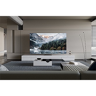 Showcasing the front of Samsung QN900D 85" Neo QLED 8K Tizen OS Smart TV in a neutral living room setup