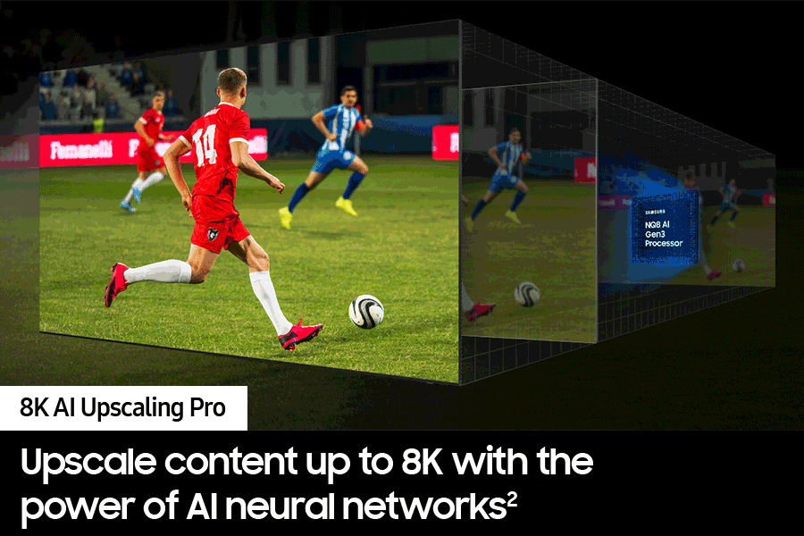 Samsung NQ8 AI Gen3 Processor works behind the scenes to optimize the details of a soccer match into great clarity.