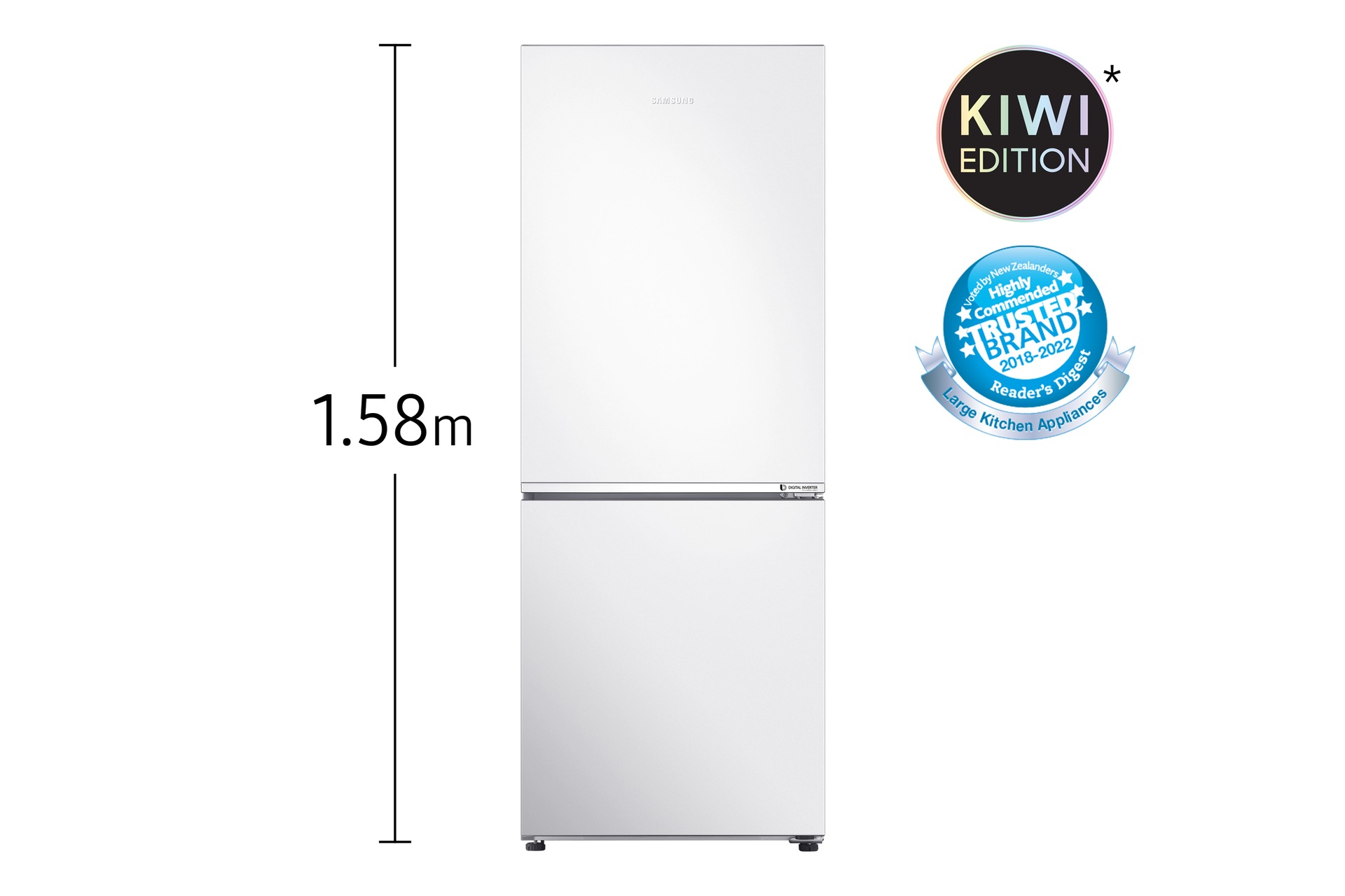 Front view of the Samsung 280L Bottom Mount Fridge (SRL304NW) in White colour.