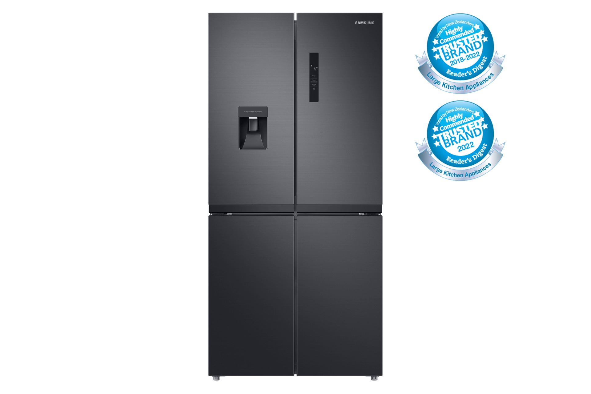 Front view of the Samsung 488L French Door Fridge (SRF5700BD) in Black colour.