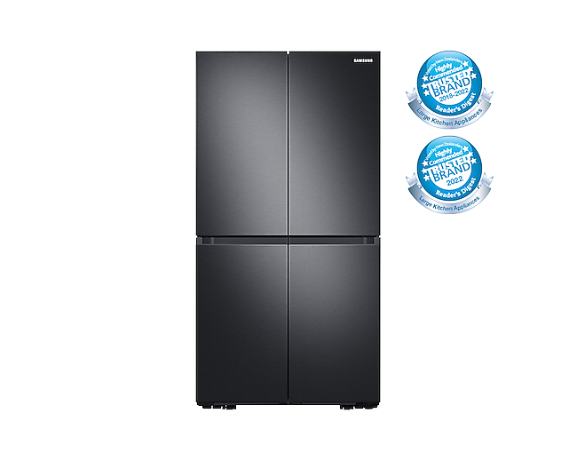 Front view of the Samsung 649L French Door Fridge (SRF7100B) in Black colour.