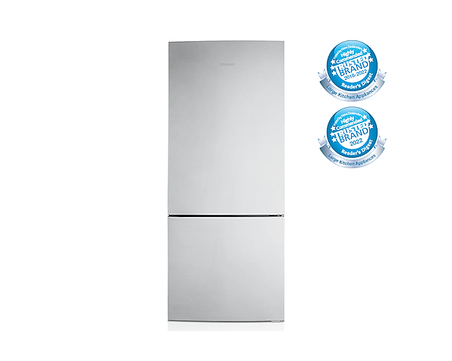 Front view of the Samsung 427L Bottom Mount Fridge (SRL456LS) in Silver colour.