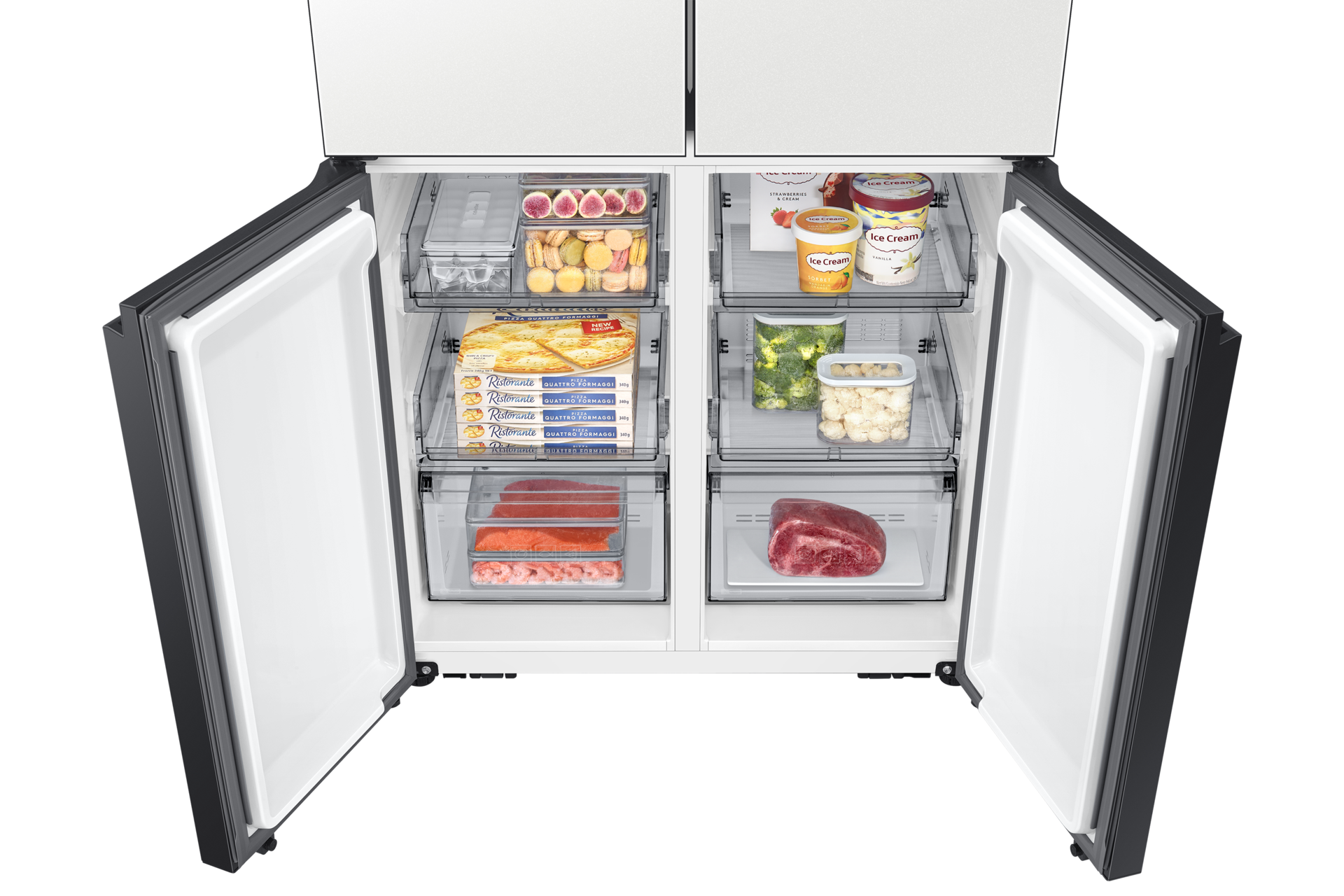 Refrigerator French Door Large Capacity with SpaceMax F-Door-Open-Food Cotta White 