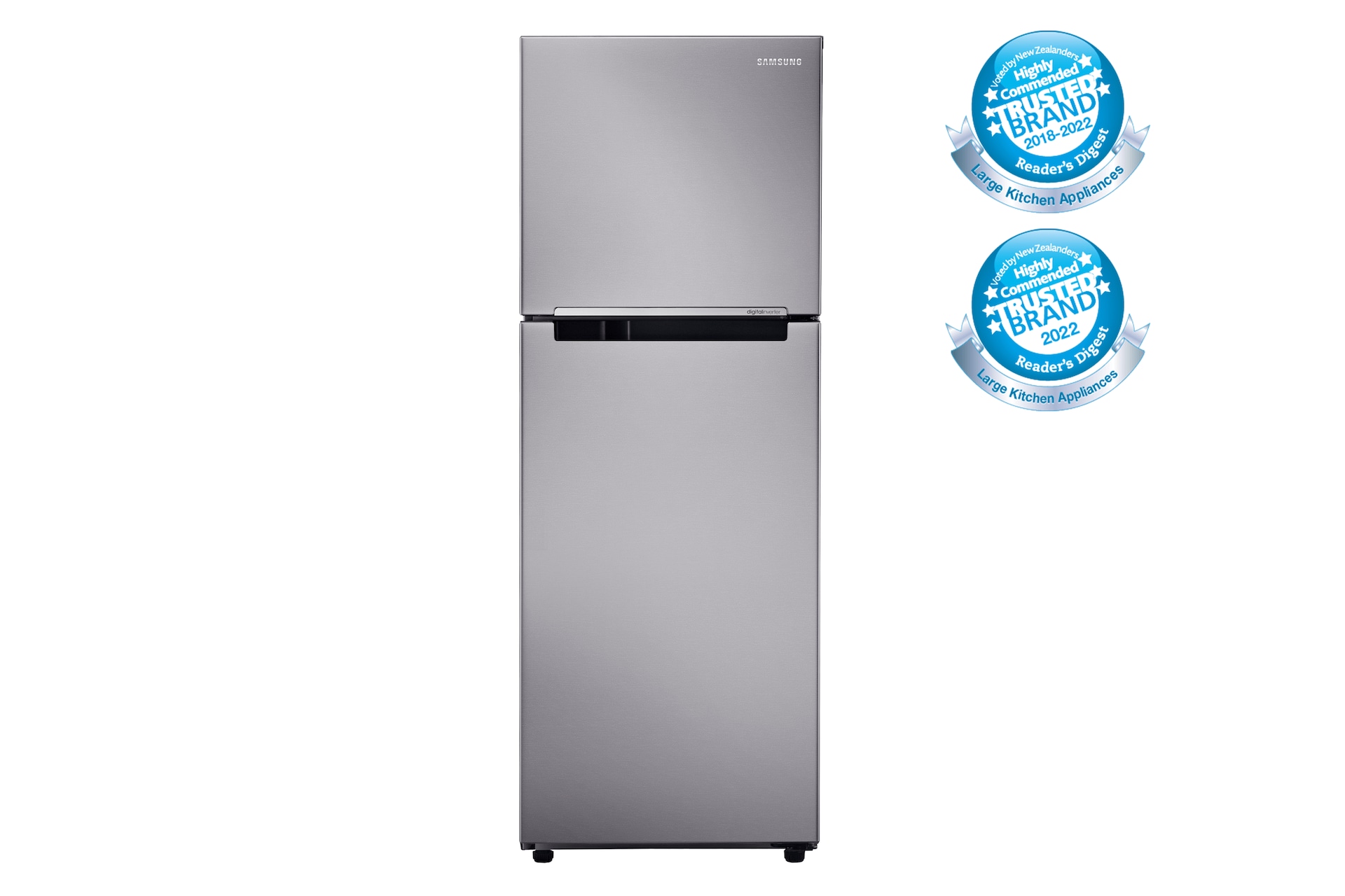 Front view of the Samsung 236L Top Mount Fridge (SR255MLS) in Silver colour.