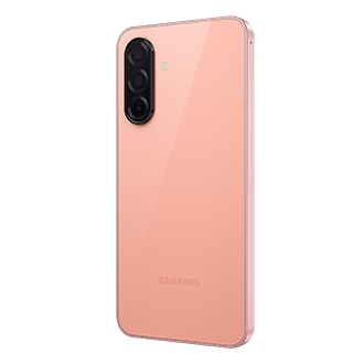 A back right view of a peach pink Samsung Galaxy A26 5G smartphone