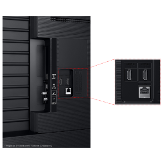 Samsung 2025 Crystal UHD U8500F has USB, HDMI, LAN, atenna ports and etc. on  the side.