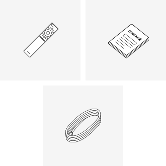 Samsung 2024 CRYSTAL UHD DU7700 accessories provided include One Connect, remote control, power cable and manual.