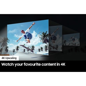 Layered screens depict 4K Upscaling at work and the front of scene is upscaled to great clarity.