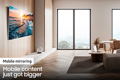 TV tilted down by articulating TV mount.