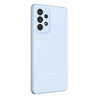 See price and pre-order Samsung Galaxy A53 5G with promo. A smartphone with a 64MP OIS camera, a 2-day last long battery, 128GB, and 6GB Ram. The l30-back Awesome Blue Samsung Galaxy A53 5G