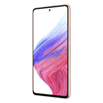 View price and pre-order Samsung Galaxy A53 5G in Awesome Peach with a promo that comes with 128GB & 8GB Ram, an OIS camera, and a 2-day last long battery. The r30-front Awesome Peach Samsung Galaxy A53 5G