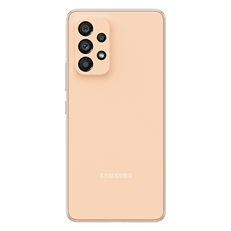 See price and buy Samsung Galaxy A53 5G in Awesome Peach with a promo that comes with 128GB & 8GB Ram, an OIS camera, and a 2-day last long battery. The back Samsung Galaxy A53 5G in Awesome Peach