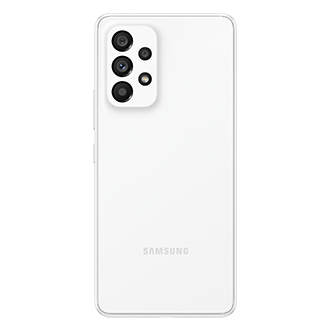 See price and pre-order Samsung Galaxy A53 5G with promo. A smartphone with a 128GB & 8GB Ram, an OIS camera, and a 2-day last long battery. The back Awesome White Samsung Galaxy A53 5G