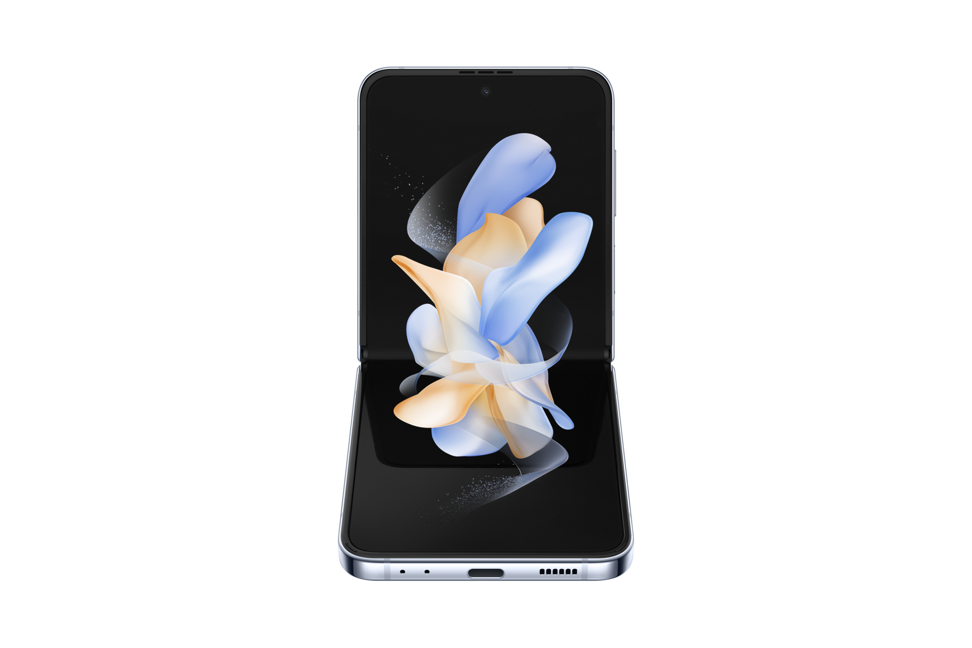 Buy Galaxy Flip4 5G 256 GB and view the price, specifications, discounts, and promotions. Every angle is your best angle with FlexCam. Partially opened Galaxy Flip 4 in Blue seen from the front.