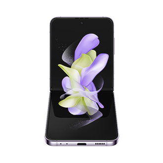 Buy Galaxy Flip4 5G 128 GB and view the price, specifications, discounts, and promotions. Check what is important at a glance. Front look of Bora Purple Galaxy Flip 4 partially opened.