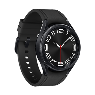 Left Perspective View of Samsung Galaxy Watch6 Classic Bluetooth (43mm) in Black.