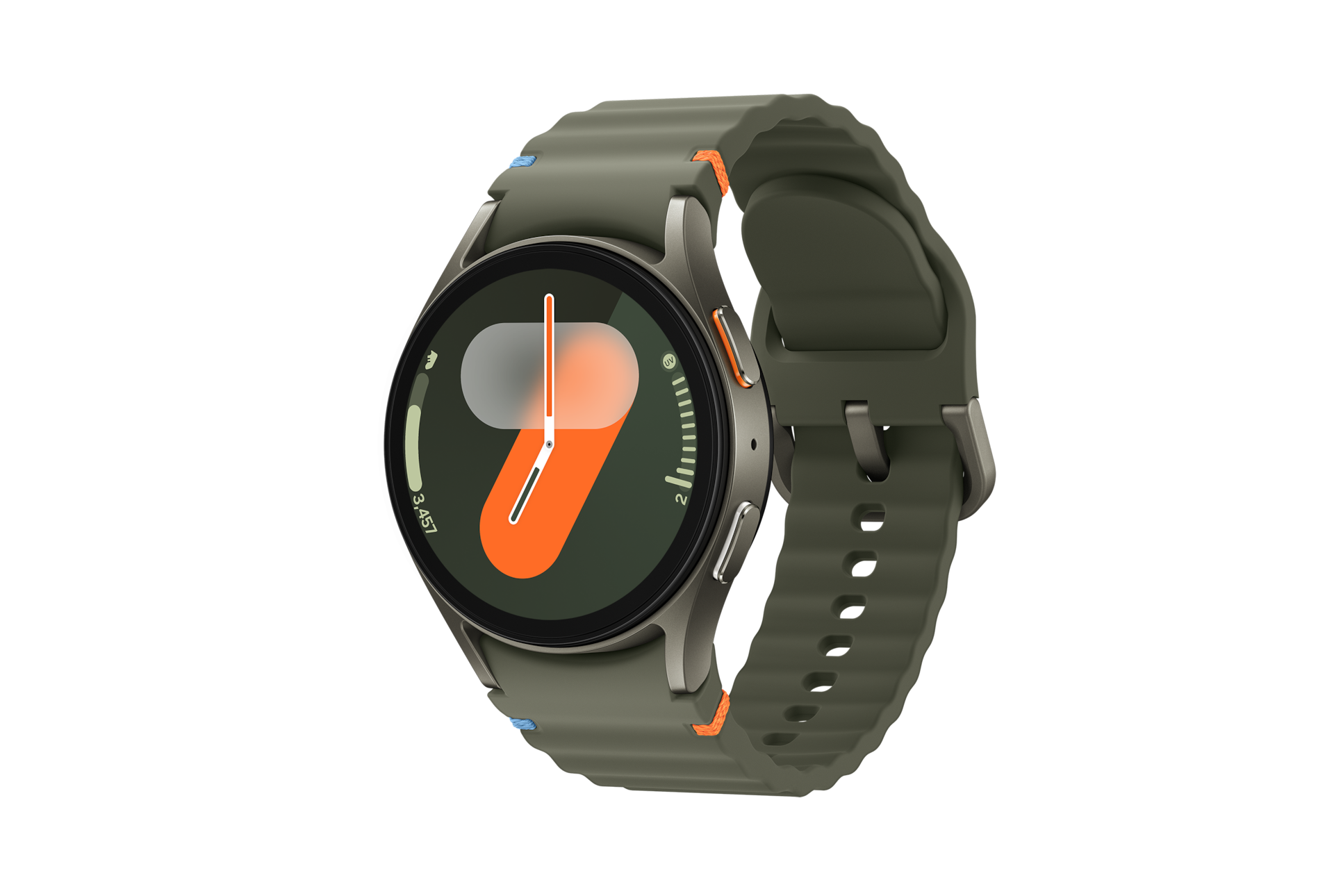 Samsung Galaxy Watch 7 40mm in Green Colour displaying a colorful fitness tracking screen.