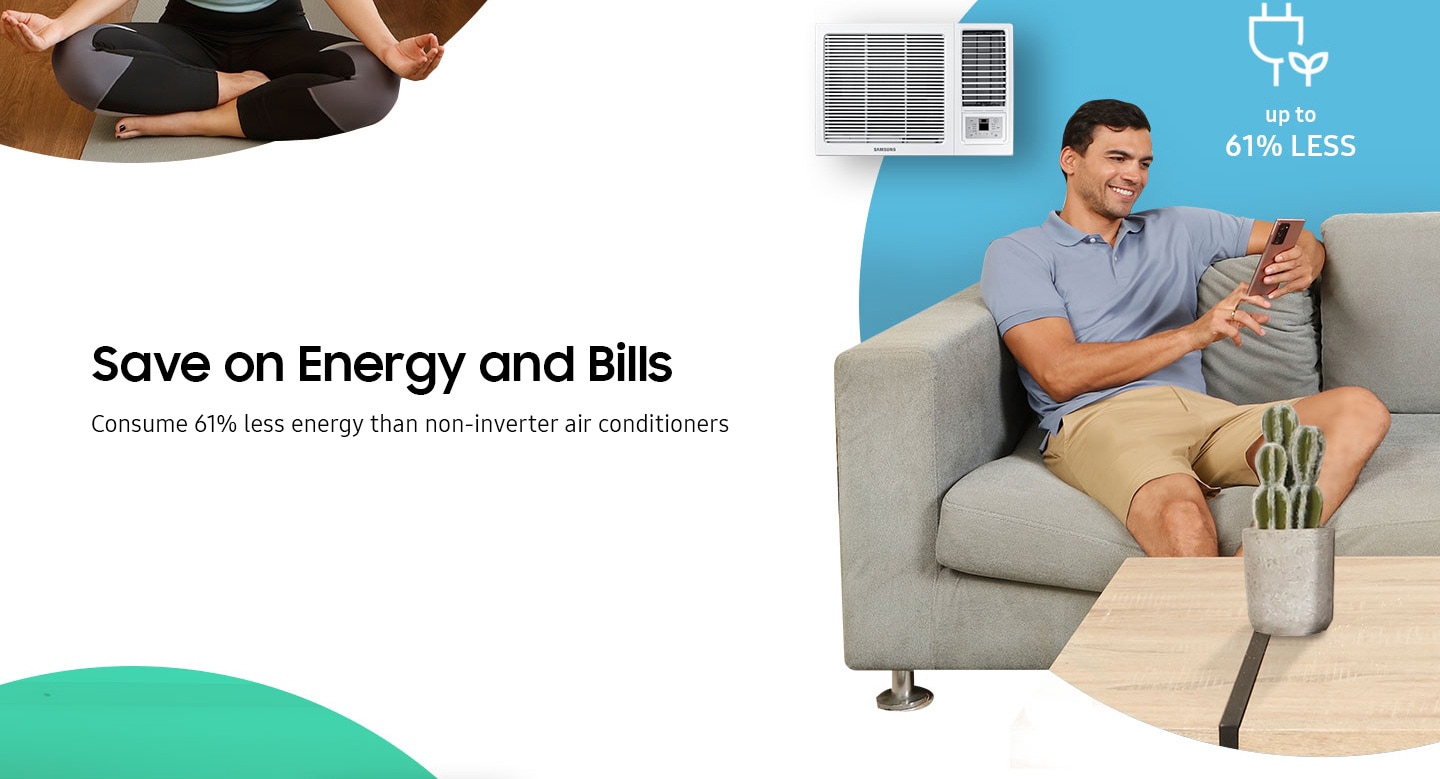 Consumes 61% less energy than non-inverter air conditioners
