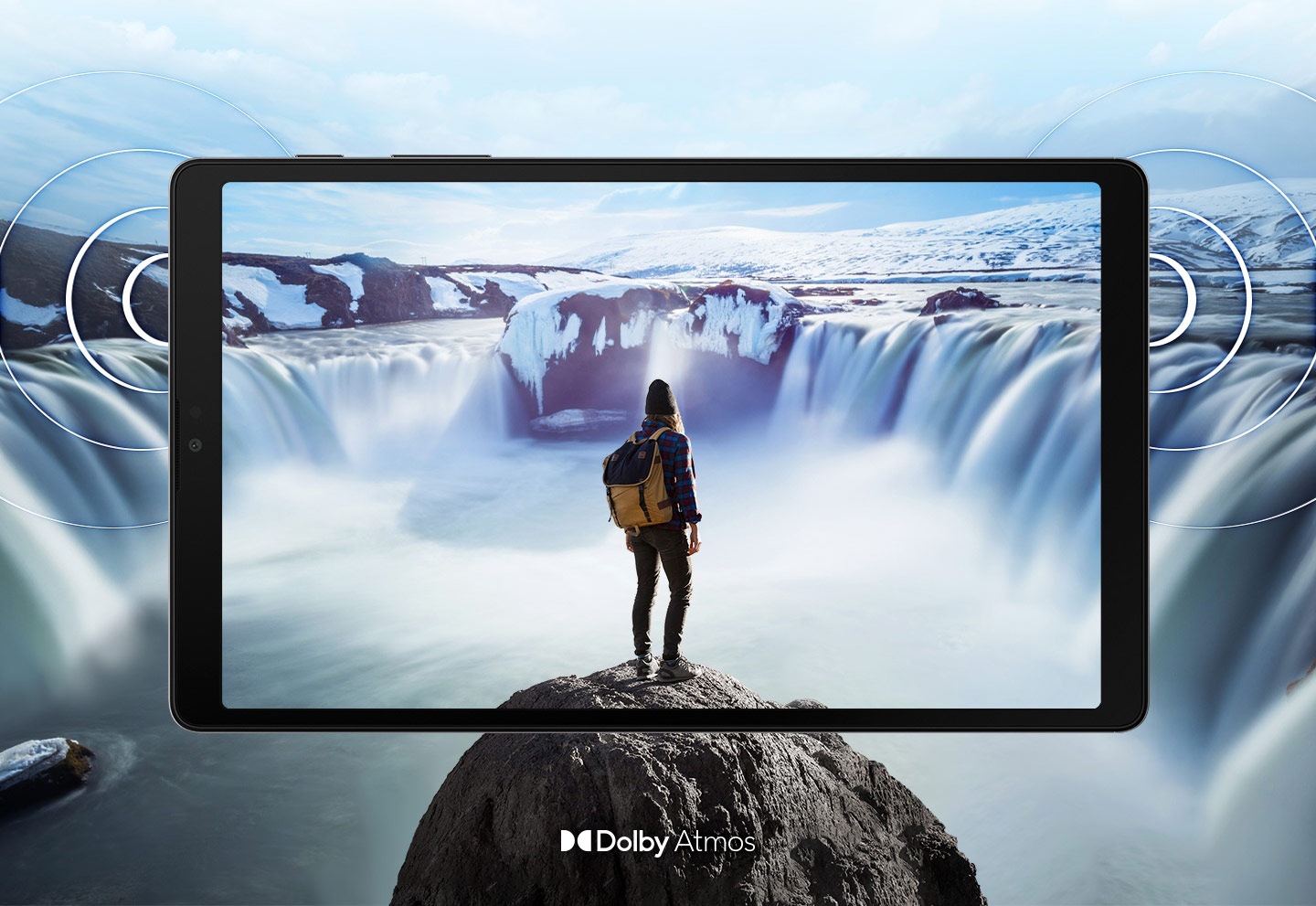 Less bezel means more room for a bigger, 8.7 inch display on a conveniently compact tablet. Enjoy an impromptu private screening in the park or binge watch in bed with dual speakers in landscape orientation that deliver rich, stereo sound.
