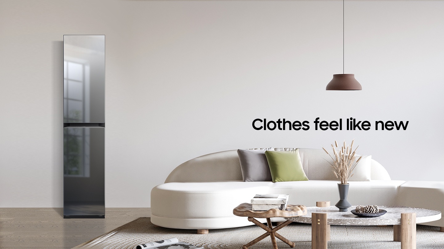 Clothes feel like new. The Air Dresser is installed in the modern interior house.