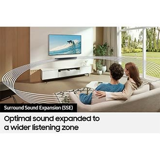 Sound wave graphics coming from Soundbar illustrate a wide sound field and broad listening zone