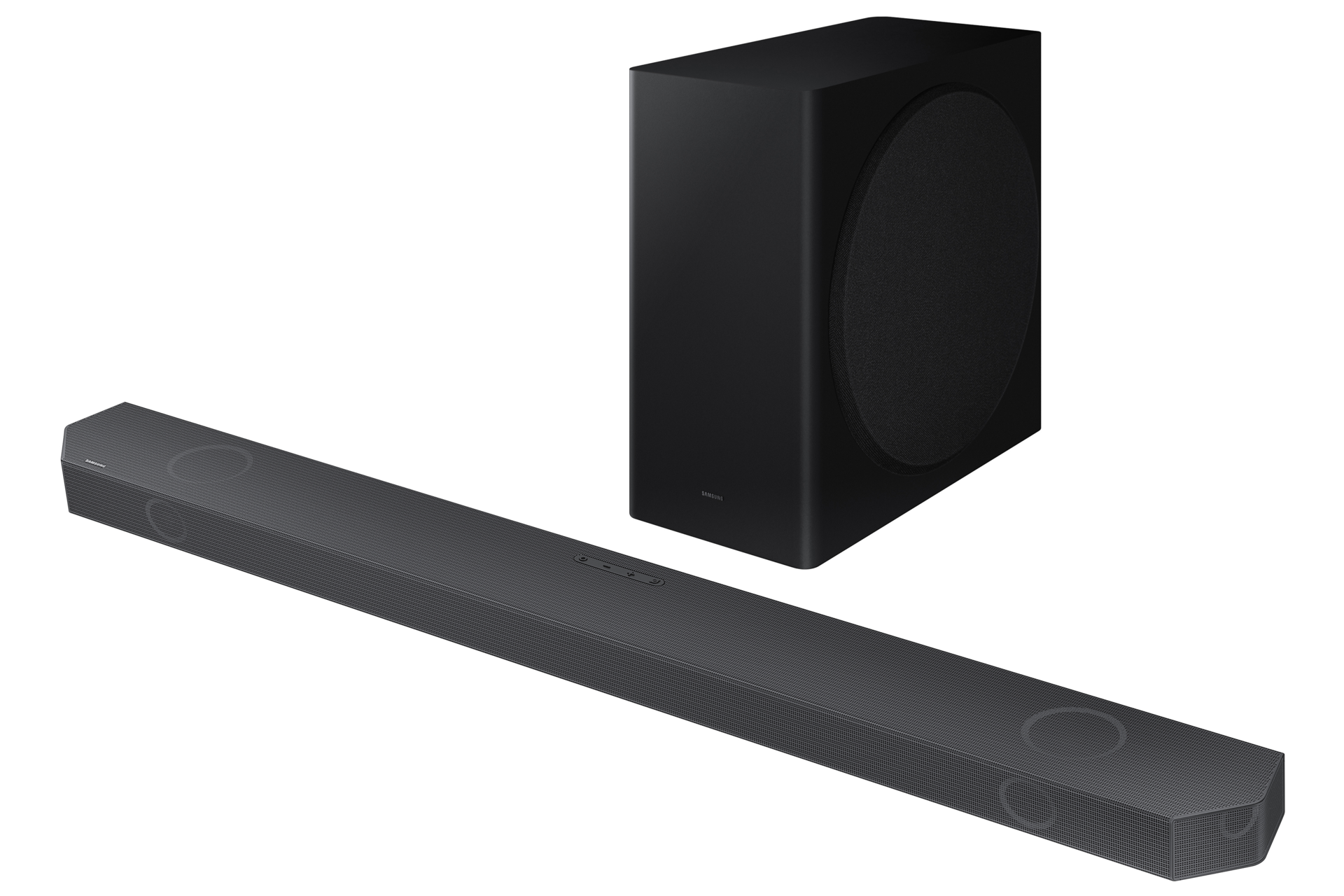 Right perspective of Samsung Q-Series soundbar Q800B set