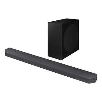 Right perspective of Samsung Q-Series soundbar Q800B set