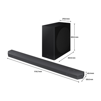 Dimensions of Samsung Q-Series soundbar Q800B set 