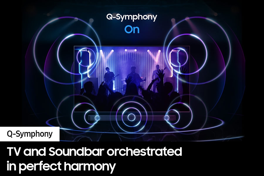 With Q-Symphony on, sound from TV and Q series Soundbar comes together in harmony.