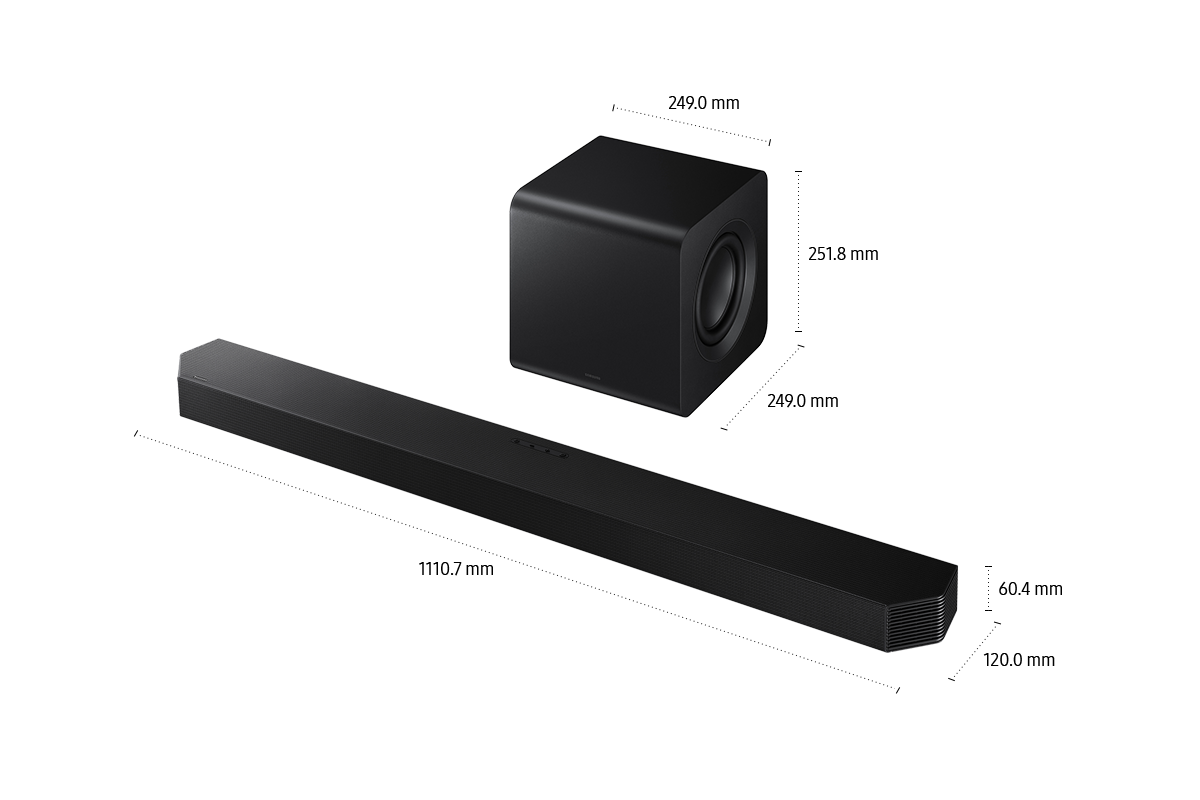 [Dímé~ñsíó~ñs óf~ Sáms~úñg S~óúñd~bár H~W-Q800F(1110.7 x~ 60.4 x 120.0 mm) w~íth í~ts sú~bwóó~fér(249.0 x~ 251.8 x 249.0 mm).]