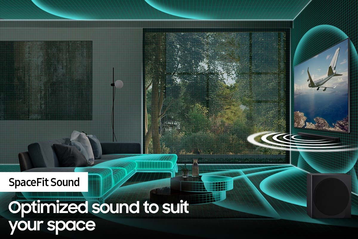 SpaceFit Sound analyzes living room interior data, and then optimize the TV and soundbar sound settings.