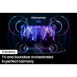 With Q-Symphony on, sound from TV and Q series Soundbar comes together in harmony.