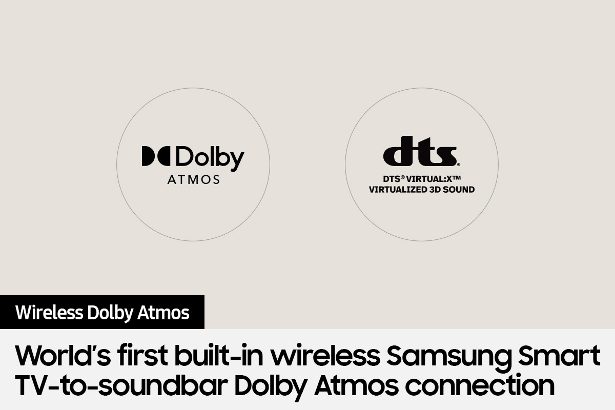 Dolby Atmos logo and dts virtual X logo.