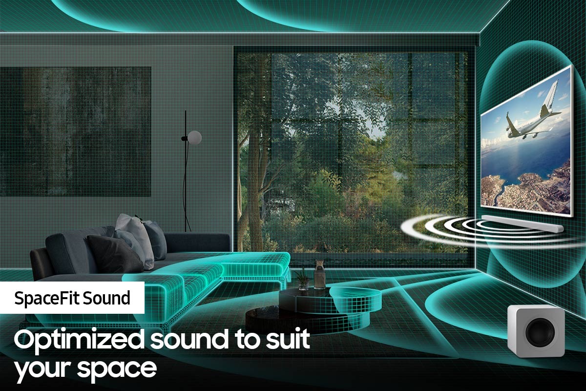 SpaceFit Sound analyzes living room interior data, and then optimize the TV and soundbar sound settings.