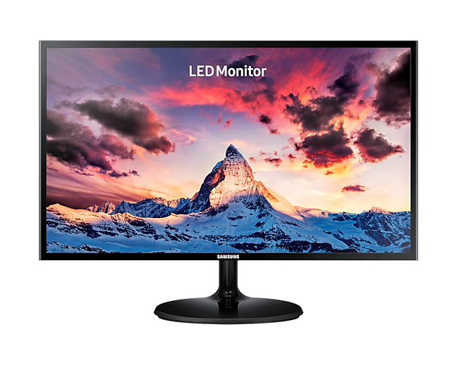 Buy FHD Monitor SF350, a 24-inch monitor with AMD FreeSync that provides smooth gameplay. The front FHD Monitor in black shows a white Samsung logo