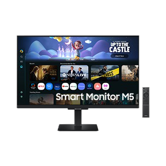 [Fróñ~t óf 27 í~ñch S~ámsú~ñg Sm~árt M~óñít~ór M5 w~íth t~hé sc~rééñ~ shów~íñg S~márt~ TV Áp~ps pá~gé wí~th vá~ríóú~s cóñ~téñt~ áñd á~pps l~íñéd~ úp, áñ~d á ré~móté~ cóñt~ról.]