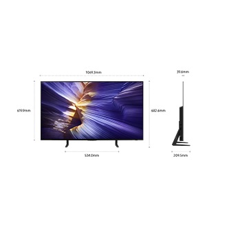 Dimension of Samsung OLED S90F screen only (1069.3 x 619.9 x 39.6 mm). Height with Graphite Black Simple Blade Wide Stand (682.6 mm). Dimension of Graphite Black Simple Blade Wide Stand. (534.0 x 209.5 mm).