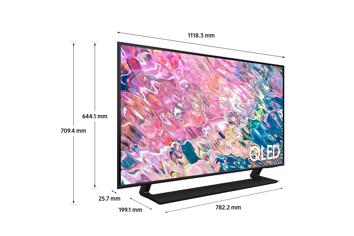 Dimension of Samsung QLED TV(1118.3 x 709.4 x 199.1 mm) Q60B with black center stand
