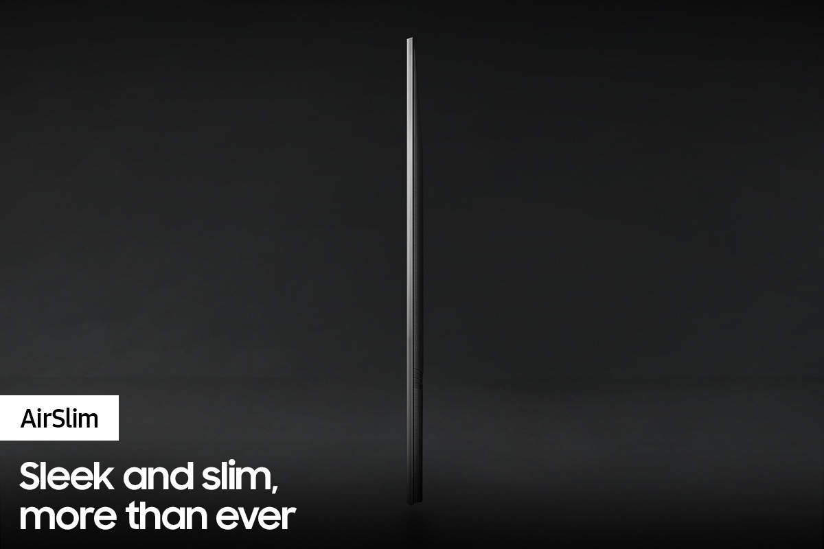 Profile view of QLED TV Q60B shows ultra slim design of QLED TV AirSlim