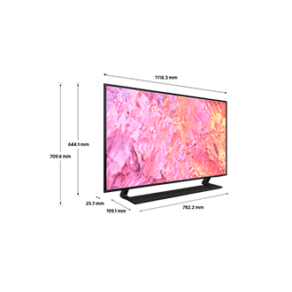 Dimension of Samsung QLED TV (1118.3 x 709.4 x 199.1 mm) Q60C with black branch stand