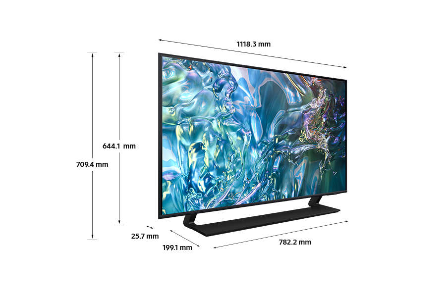 Dimension of Samsung QLED TV (1118.3 x 709.4 x 199.1 mm) Q61D with gray simple plus wide stand