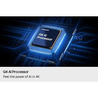 The Samsung Q4 AI Processor chip descends on the TV's main board and lights up with waves of power surging from the chip to the rest of the TV.