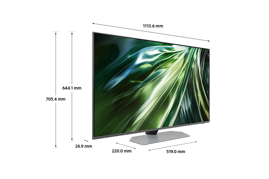 Dimension of Samsung Neo QLED TV (1113.6 x 705.4 x 220.0 mm) QN91D with silver sharp neck hexagon stand