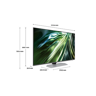 Dimension of Samsung Neo QLED TV (1113.6 x 705.4 x 220.0 mm) QN91D with silver sharp neck hexagon stand
